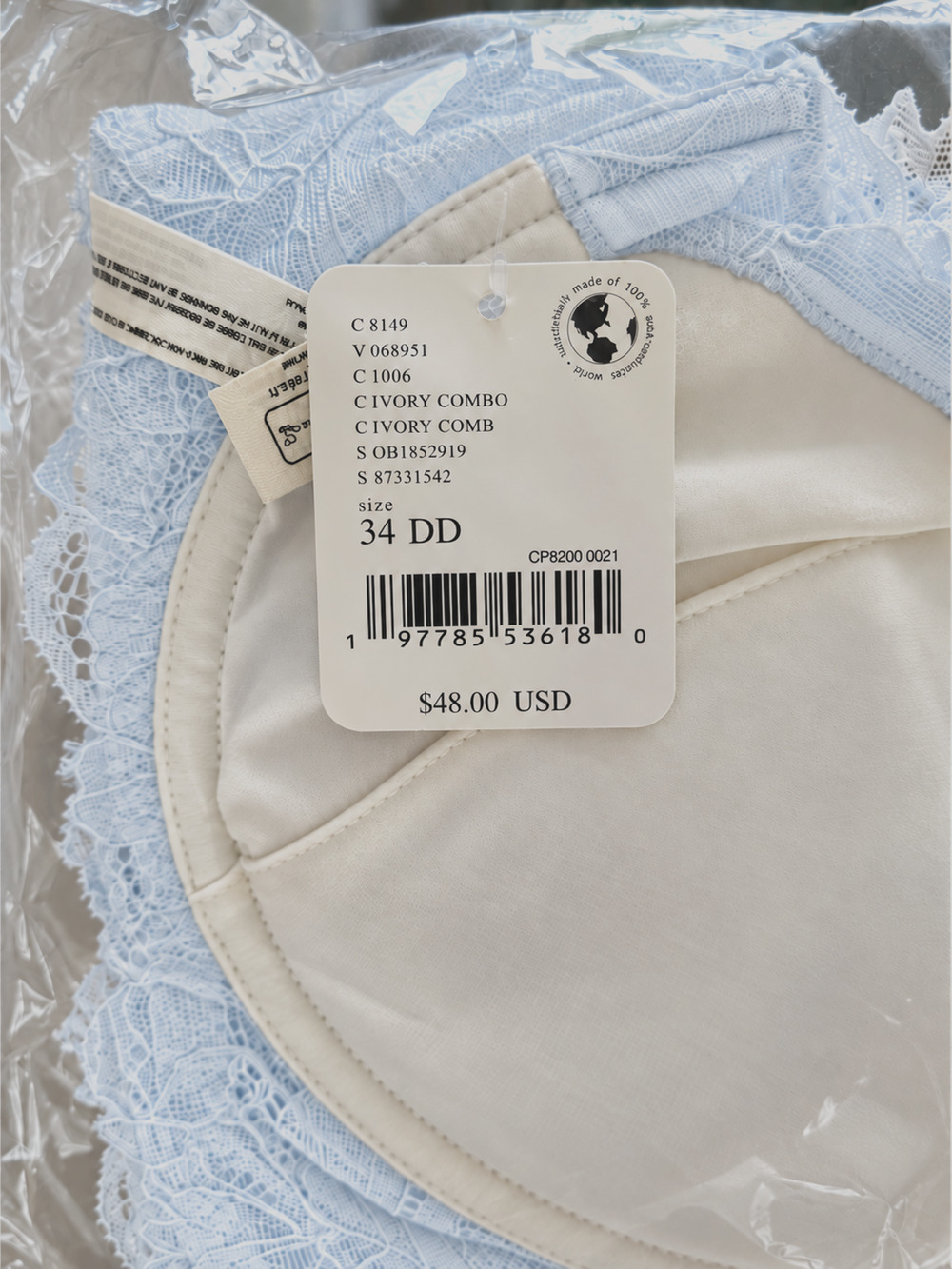 Free People Intimately Spring Fling Bra Size 34DD Ivory Combo Ethereal Lingerie